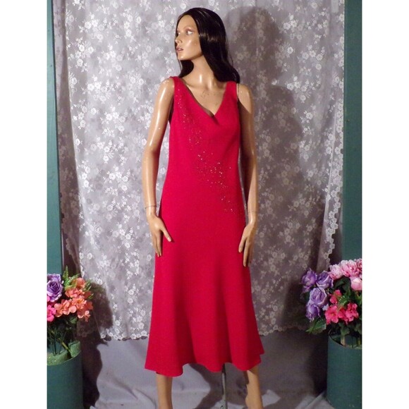 Vintage Y2K Red Prom Dress 2000s Formal Beaded Chiffon Fancy Retro Size Medium - Picture 2 of 6
